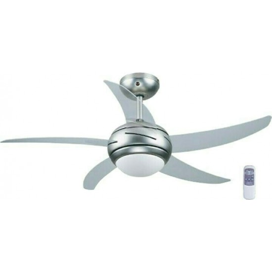 Primo PRCF-80282 Ανεμιστήρας Οροφής 44'' 110cm με Φως και Τηλεχειριστήριο Ασημί