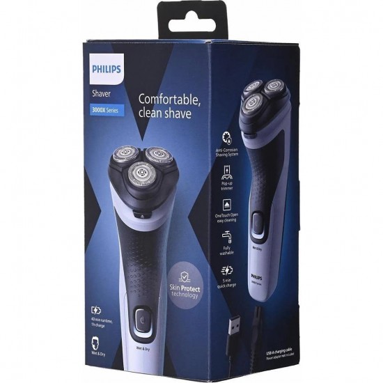 Philips X3003/00 Ξυριστική Μηχανή Προσώπου Επαναφορτιζόμενη Αδιάβροχη,Υγρό ή στεγνό ξύρισμα,Κεφαλές 4D Flex