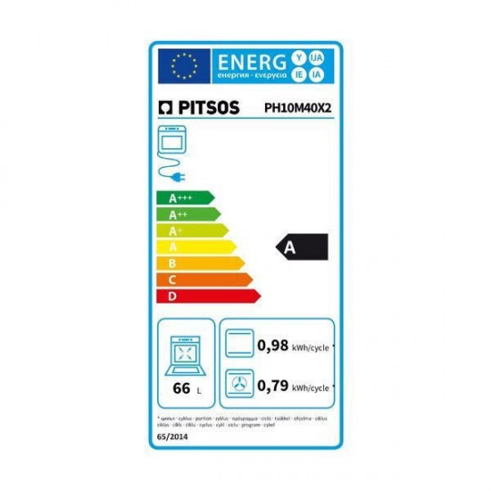 Pitsos PH10M40X2 Φούρνος άνω Πάγκου 66lt Inox,ThermoFlow,Βυθιζόμενοι διακόπτες