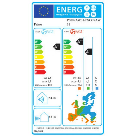 Pitsos PSI09AW31PSO09AW31, Ιόλη Premium , Inverter 9000 BTU A++/A+++ με Ιονιστή και Wi-Fi ,Home Connect,Anti Cold
