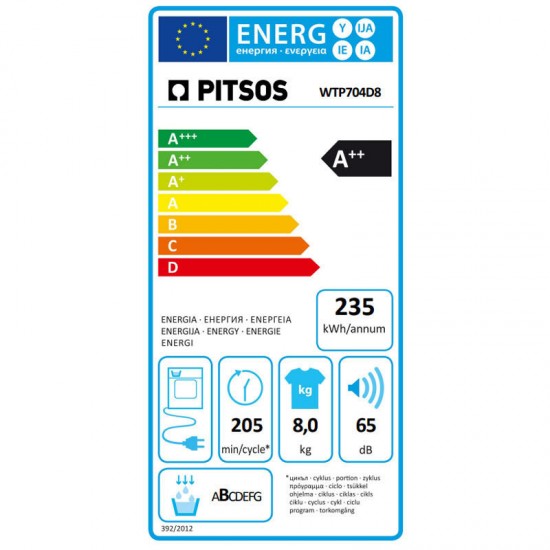 Pitsos WTP704D8 Στεγνωτήριο 8kg A++ με Αντλία Θερμότητας ,Σύστημα στεγνώματος DuoTronic με αισθητήρες Pitsos WTP704D8 Στεγνωτήριο 8kg A++ με Αντλία Θερμότητας ,Σύστημα στεγνώματος DuoTronic με αισθητήρες