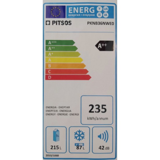 Pitsos PKNB36NWE0 Ψυγειοκαταψύκτης (329lt) Full No Frost Λευκός Α++ (186x60) Pitsos PKNB36NWE0 Ψυγειοκαταψύκτης (329lt) Full No Frost Λευκός Α++ (186x60)