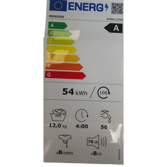 Princess WMBΑ12PAR Πλυντήριο Ρούχων 12kg ,1400 στροφές ,Inverter μοτέρ,Τεχνολογία Ατμού Super Spa Princess WMBΑ12PAR Πλυντήριο Ρούχων 12kg ,1400 στροφές ,Inverter μοτέρ,Τεχνολογία Ατμού Super Spa