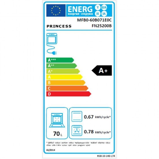  Princess FN25200B Φούρνος 70lt χωρίς Εστίες Π55.8εκ. Μαύρος ,Λειτουργίες μαγειρέματος: OFF + 7 (Turbo + Grill)