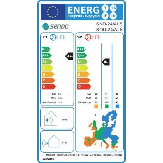 Sendo Aeolos SND-24ALSI3 Κλιματιστικό Inverter 24000 BTU A+++/A++ με Ιονιστή και Wi-Fi,  R 32 • DC Inverter • Wi-Fi Standard • Follow me • Gold Fin, Extra Filters : Activated Carbon - Silver Ion 10 ΧΡΟΝΙΑ  ΕΓΓΥΗΣΗ