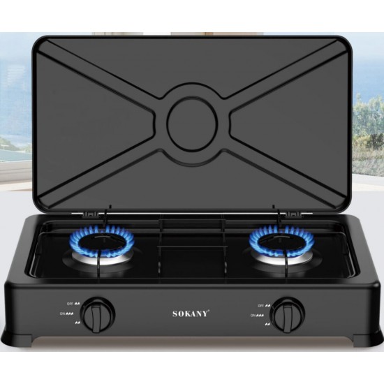 Sokany SK-07004 Εστία Υγραερίου με 2 Εστίες,4400W ,Υλικό σώματος: Ατσάλι με ανθεκτική επίστρωση  ,Υλικό σχάρας: Χυτοσίδηρος