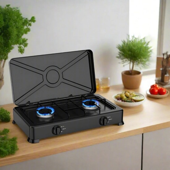 Sokany SK-07004 Εστία Υγραερίου με 2 Εστίες,4400W ,Υλικό σώματος: Ατσάλι με ανθεκτική επίστρωση  ,Υλικό σχάρας: Χυτοσίδηρος