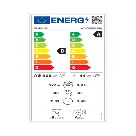 Samsung WD90DB7B85GWU4 Πλυντήριο Στεγνωτήριο Ρούχων 9kg/6kg Ατμού 1400 Στροφές,AI Control / AI Energy / Air Wash / Less Microfiber / Τεχνολογία Eco Bubble