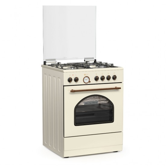 THERMOGATZ ΚΟΥΖΙΝΑ TGS 4320,Rustic Beige,TURBO fan,,ΜΙΚΤΗ,Φούρνος ηλεκτρικός και 4 εστίες αερίου,Ταψί AIRFRYER Φούρνου