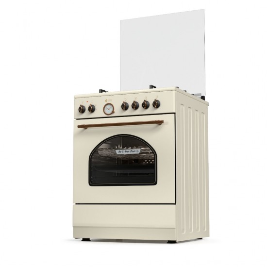 THERMOGATZ ΚΟΥΖΙΝΑ TGS 4320,Rustic Beige,TURBO fan,,ΜΙΚΤΗ,Φούρνος ηλεκτρικός και 4 εστίες αερίου,Ταψί AIRFRYER Φούρνου