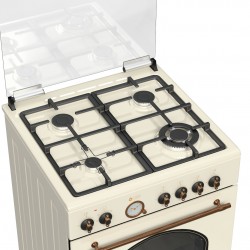 THERMOGATZ ΚΟΥΖΙΝΑ TGS 4320,Rustic Beige,TURBO fan,,ΜΙΚΤΗ,Φούρνος ηλεκτρικός και 4 εστίες αερίου,Ταψί AIRFRYER Φούρνου