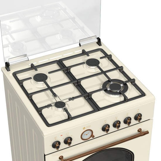 THERMOGATZ ΚΟΥΖΙΝΑ TGS 4320,Rustic Beige,TURBO fan,,ΜΙΚΤΗ,Φούρνος ηλεκτρικός και 4 εστίες αερίου,Ταψί AIRFRYER Φούρνου