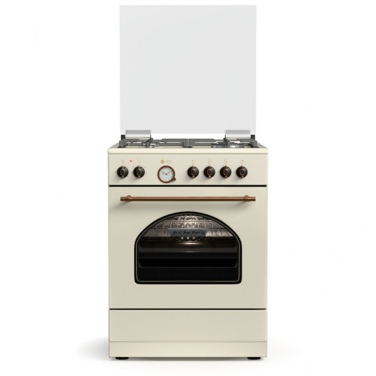 THERMOGATZ ΚΟΥΖΙΝΑ TGS 4320,Rustic Beige,TURBO fan,,ΜΙΚΤΗ,Φούρνος ηλεκτρικός και 4 εστίες αερίου,Ταψί AIRFRYER Φούρνου