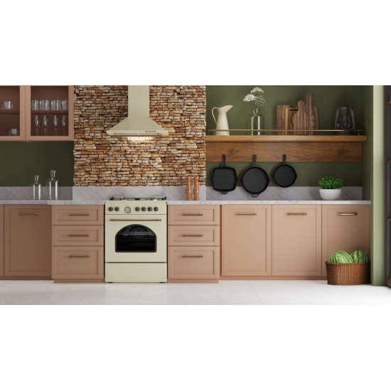 THERMOGATZ ΚΟΥΖΙΝΑ TGS 4320,Rustic Beige,TURBO fan,,ΜΙΚΤΗ,Φούρνος ηλεκτρικός και 4 εστίες αερίου,Ταψί AIRFRYER Φούρνου