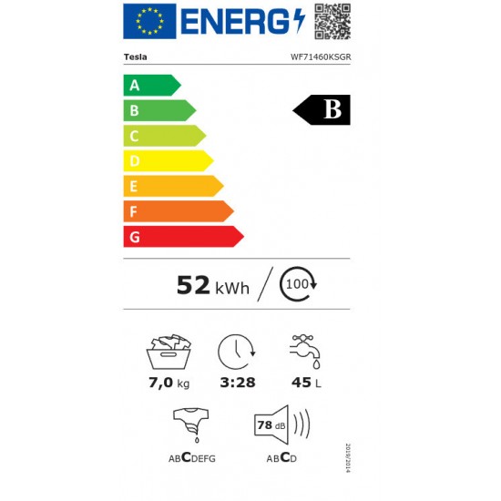 Tesla WF71460KSGR Πλυντήριο Ρούχων 7kg 1400 Στροφών, Brushless DC Inverter Μοτέρ