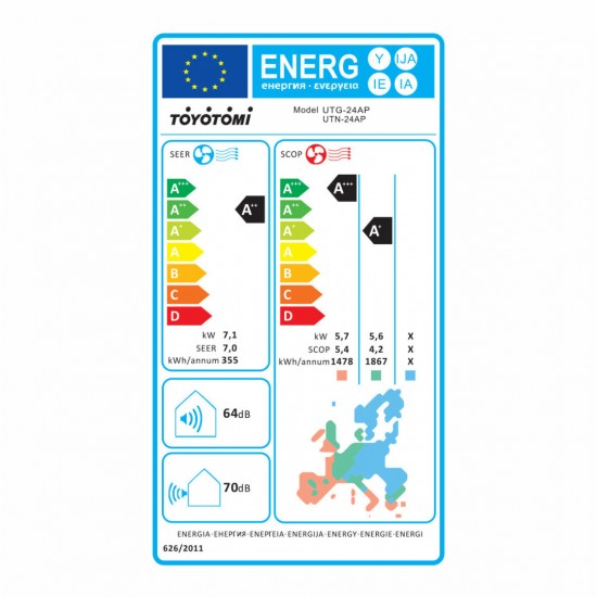 Toyotomi Umi Eco UTN/UTG-24ΑP Κλιματιστικό Inverter 24000 BTU A++/A+ με Ιονιστή και WiFi,voice control!