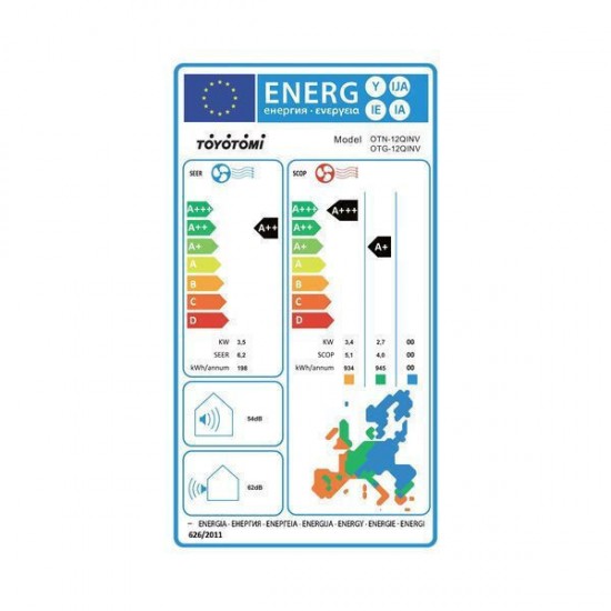 Toyotomi Ora OTN/OTG-12Q25INV ,12000 BTU A++/A+++ με Ιονιστή και Wi-Fi,Hotel Menu