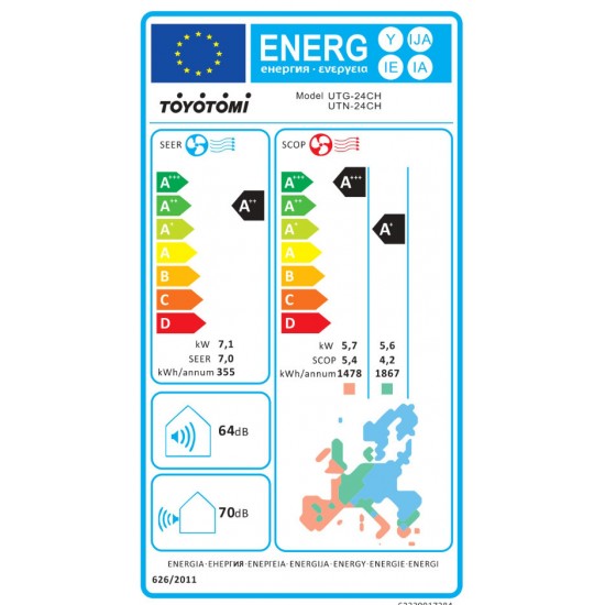 Toyotomi Umi UTN/UTG-24CH Κλιματιστικό 24000btu Ιονιστής WiFi  A+++/A+++