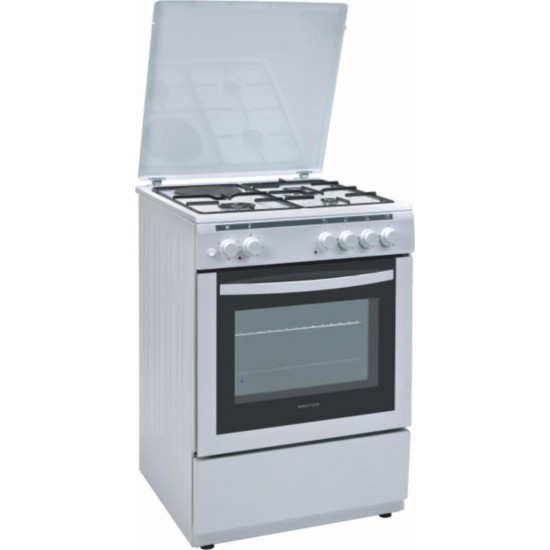 United UFG-60301 Κουζίνα 65lt με Εστίες Υγραερίου & Ρεύματος Π60cm Λευκή,με λειτουργία αέρα και γκριλ