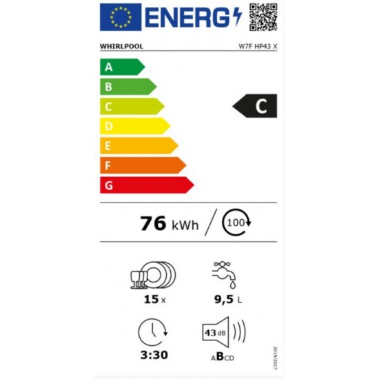 Whirlpool W7F HP43 X Πλυντήριο Πιάτων,INOX, για 15 Σερβίτσια Π60xY85cm,Τρίτο καλάθι,τεχνολογία 6ης αίσθησης EcoFriendly,Powerclean Pro Whirlpool W7F HP43 X Πλυντήριο Πιάτων,INOX, για 15 Σερβίτσια Π60xY85cm,Τρίτο καλάθι,τεχνολογία 6ης αίσθησης EcoFriendly,Powerclean Pro
