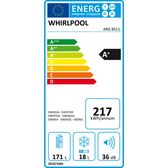 Whirlpool ARG 8511 Εντοιχιζόμενο Μονόπορτο Ψυγείο (209lt) Λευκό A+ (122x54x54,5)