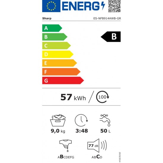 Sharp ES-NFB914AWB Πλυντήριο Ρούχων (9Kg) με Λειτουργία Ατμού 1400 Στροφών Sharp ES-NFB914AWB Πλυντήριο Ρούχων (9Kg) με Λειτουργία Ατμού 1400 Στροφών