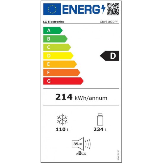 LG GBV3100DPY Ψυγειοκαταψύκτης 344lt No Frost Υ186xΠ59.5xΒ68.2cm Inox  Smart Inverter Compressor™