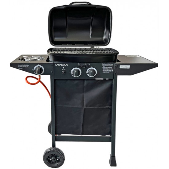 Kasanova KS18022 Φορητή Ψησταριά Υγραερίου με 3 Εστίες και Πλαϊνό Μάτι ,Επιφάνεια μαγειρέματος: 45 x 34 εκ