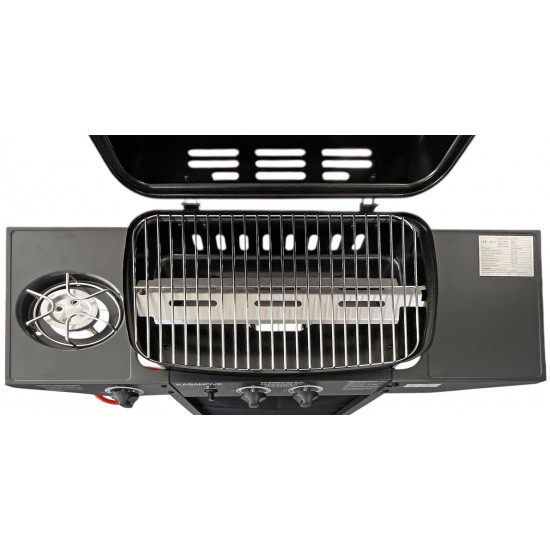 Kasanova KS18022 Φορητή Ψησταριά Υγραερίου με 3 Εστίες και Πλαϊνό Μάτι ,Επιφάνεια μαγειρέματος: 45 x 34 εκ