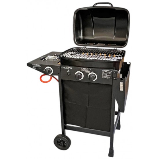 Kasanova KS18022 Φορητή Ψησταριά Υγραερίου με 3 Εστίες και Πλαϊνό Μάτι ,Επιφάνεια μαγειρέματος: 45 x 34 εκ