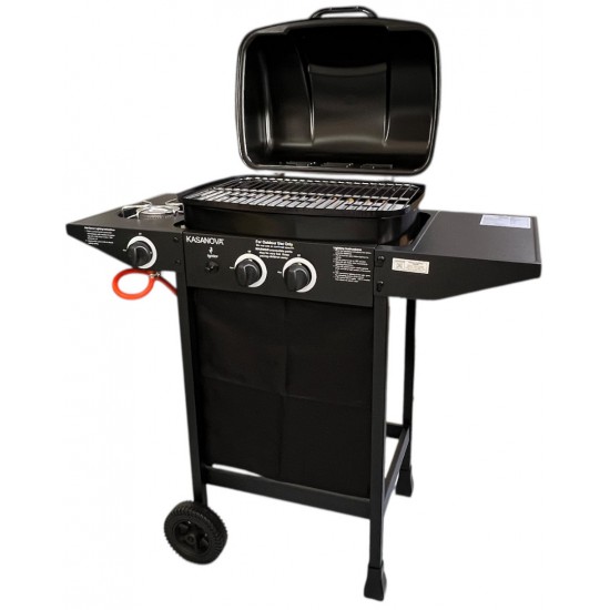 Kasanova KS18022 Φορητή Ψησταριά Υγραερίου με 3 Εστίες και Πλαϊνό Μάτι ,Επιφάνεια μαγειρέματος: 45 x 34 εκ