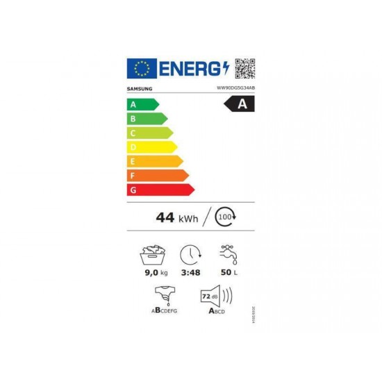 Samsung WW90DG5G34ABLE 9kg 1400rpm Black,AI Ecobubble™,SpaceMax™,Bubble Shot,Bubble Soak,Κινητήρας με Digital Inverter Technology,Γρήγορο πρόγραμμα – Super Speed