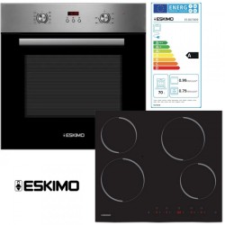 Eskimo BO7009N + HB40, Σετ Εντοιχισμού, Εστία Κεραμική 4 Ζωνών, Ηλ. Φούρνος 70Lt, 9 Πρ/τα, Class A, Grill & Αέρα, Βυθιζόμενους, Inox